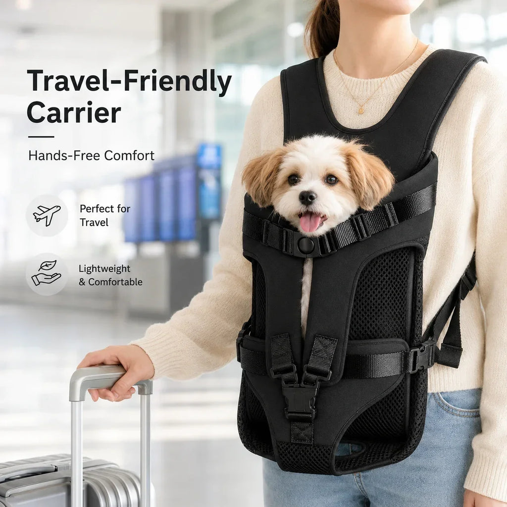 Pet Front Carrier Backpack Adjustable Hands Free Chest Bag Breathable Mesh Travel Tote For Small Medium Dogs Cats Outdoor Walk