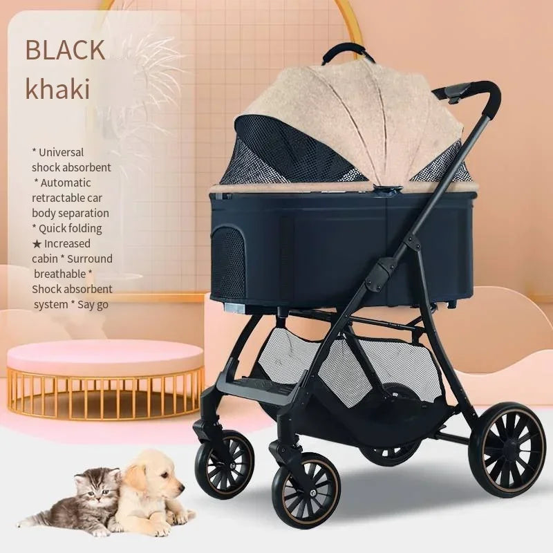 Pet Stroller for Dogs and Cats Going Out Detachable and Foldable Lightweight Small Cart for Walking Dogs and Walking Cats Teddy