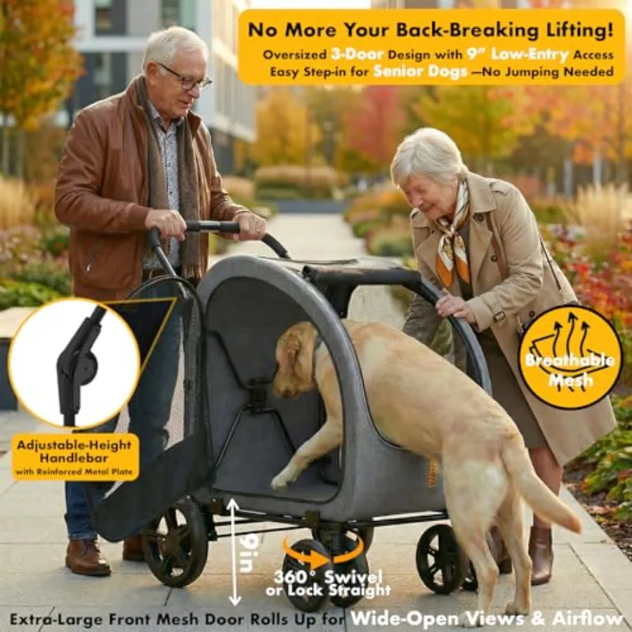 PAWZIDEA 3-in-1 Large Dog Stroller with Detachable Carrier up to 80lbs, Portable Dog Car Crate Travel Kennel, Foldable Pet Stro