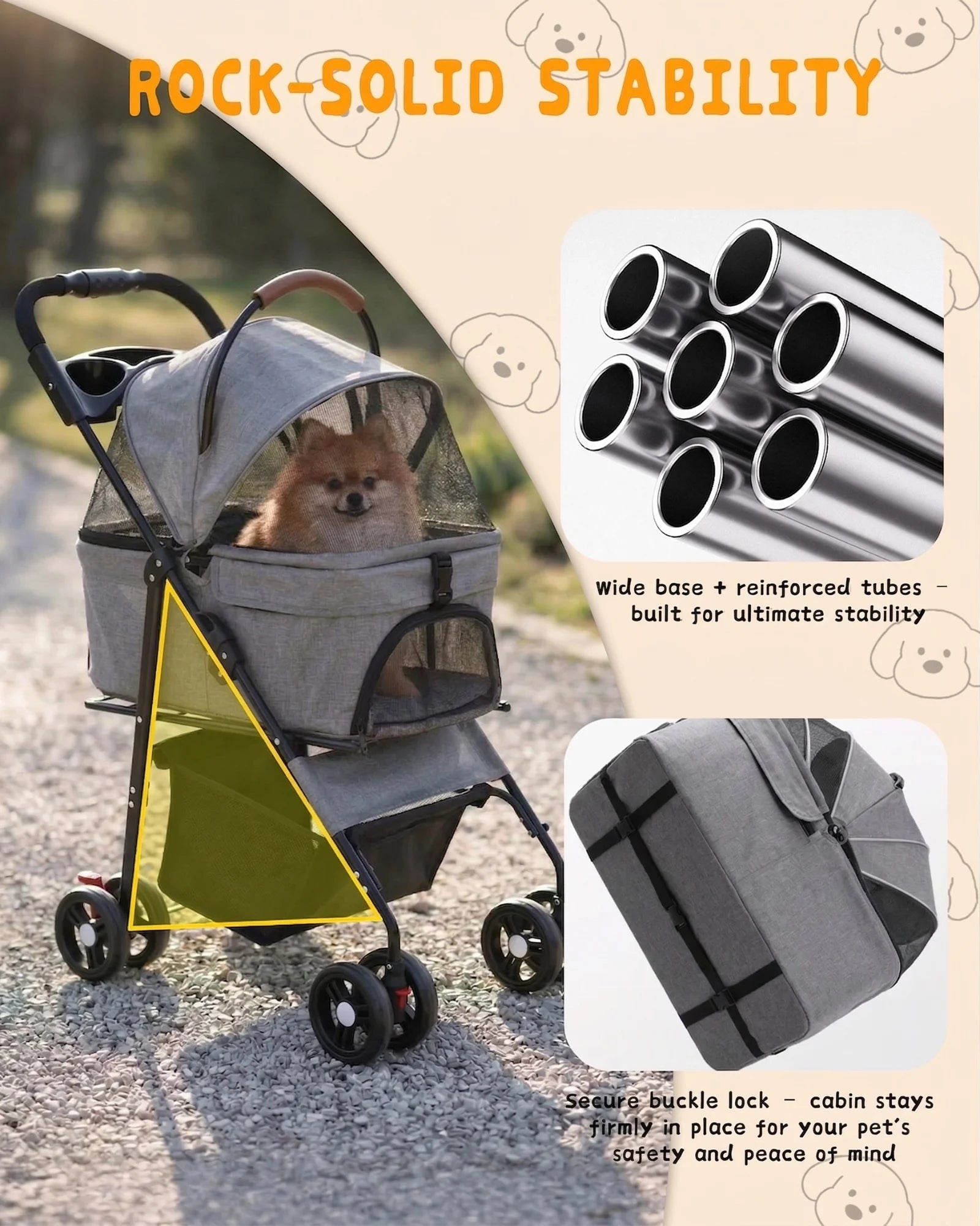 Detachable Dog Stroller 2-in-1 Pet Carrier & Stroller Foldable Lightweight 4 Wheel for Small Dogs Cats Portable Travel Pet Pram
