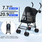 Pet Stroller with Mesh Ventilation, Lightweight Foldable Design, Cup Holder, Black