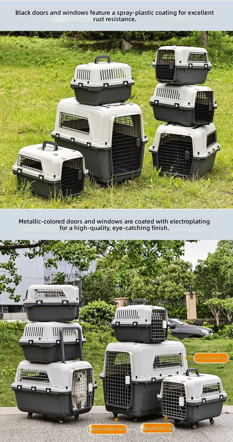 Pet Carrier, Large PP Dog Cat Travel Crate, Durable Airline Approved Pet Transport Box for Cats and Dogs, Portable Kennel