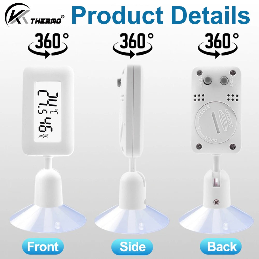 Mini Digital Reptile Thermometer 360 Degree Rotating Luminous Suction Cup Hygrometer For Lizards Snakes Spiders Accessories