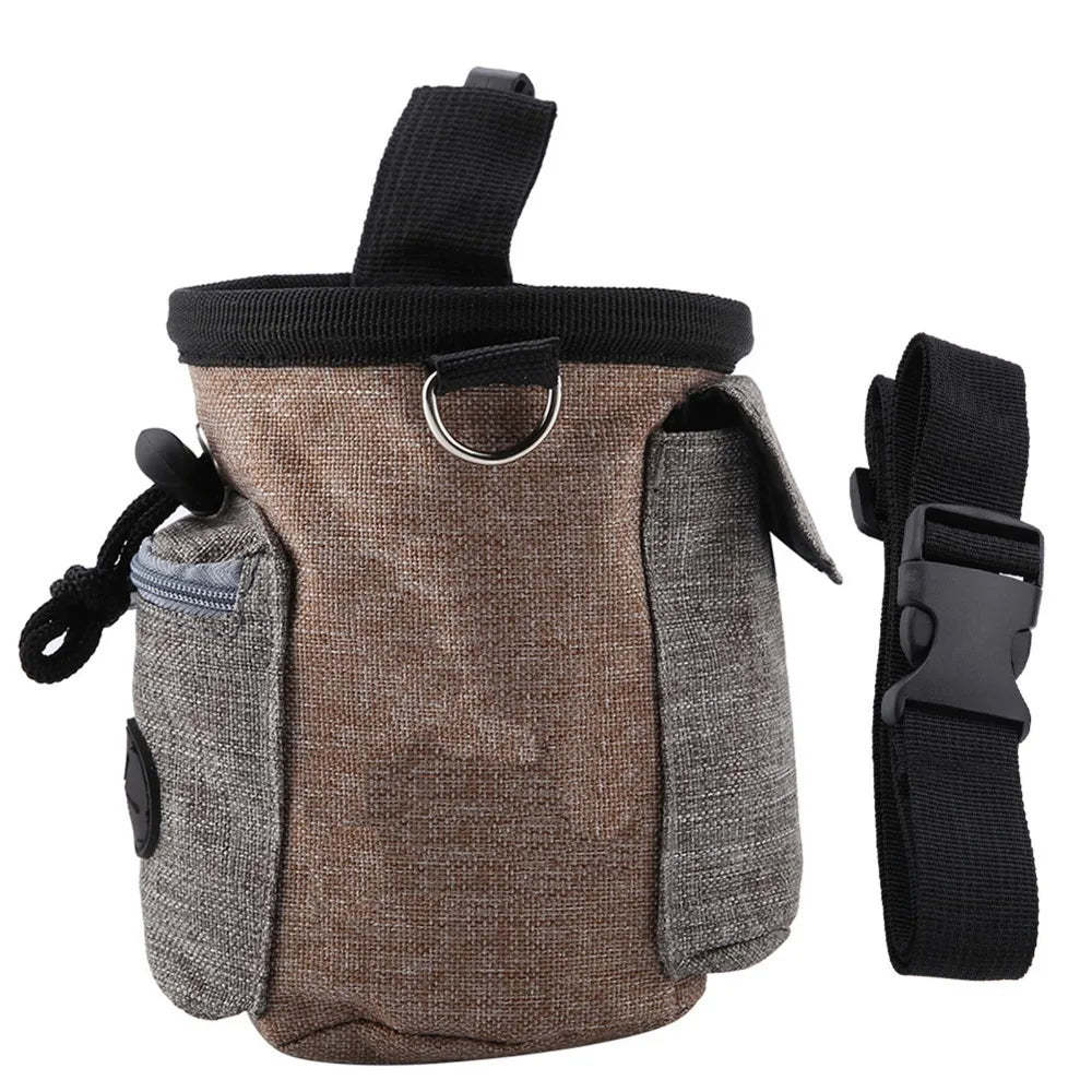 Linen Cotton Fabric Dog Feeding Pouch Adjustable Size Waist Hung Style Dog Waist Pack Water Tough Multi Compartment