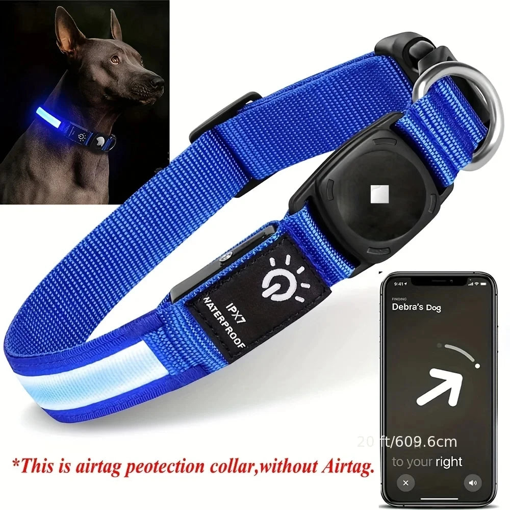 LED Dog Collar with AirTag Holder