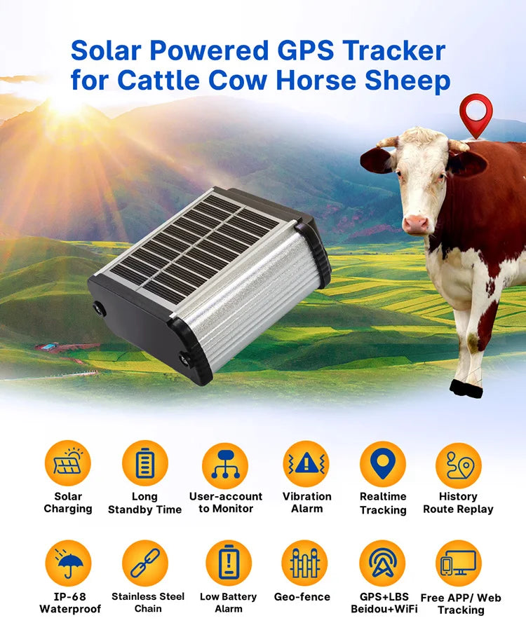 B38A Solar-Powered 4G Mini GPS Tracker for Cows, Sheep & Cattle - Compact Animal Tracking Device