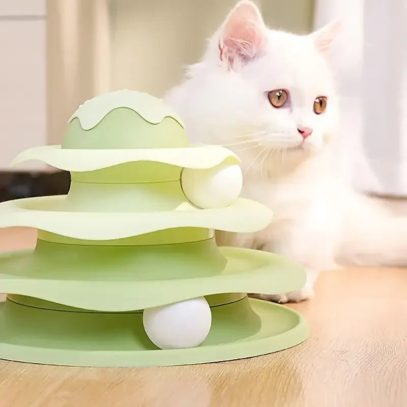 3-Layer Cat Turntable Tower Track Toy — Interactive Ball Chase & Spin
