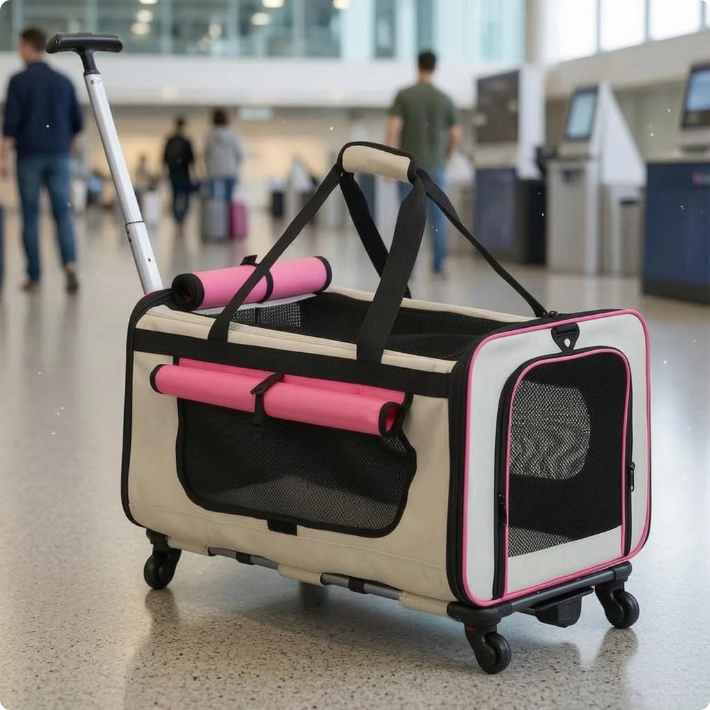 Collapsible Pet Trolley Carrier Telescoping Pull Rod Soft-Sided Pet Trolley Top Carry Handles Telescopic Handle