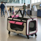 Collapsible Pet Trolley Carrier Telescoping Pull Rod Soft-Sided Pet Trolley Top Carry Handles Telescopic Handle
