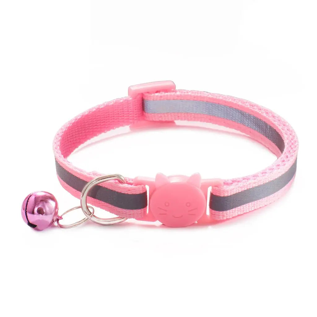 Reflective Cat Head Pattern Cat Collar with Bell — Adjustable Decorative Kitten Neck Strap