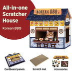 Large Cardboard Cat Cave House with Scratcher (Korean BBQ Design)