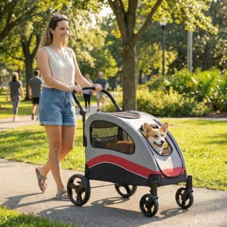 Dog Stroller for Large Dogs, Foldable Pet Stroller with Breathable Mesh, Smooth Wheels, Outdoor Travel Pet Carrier Cart
