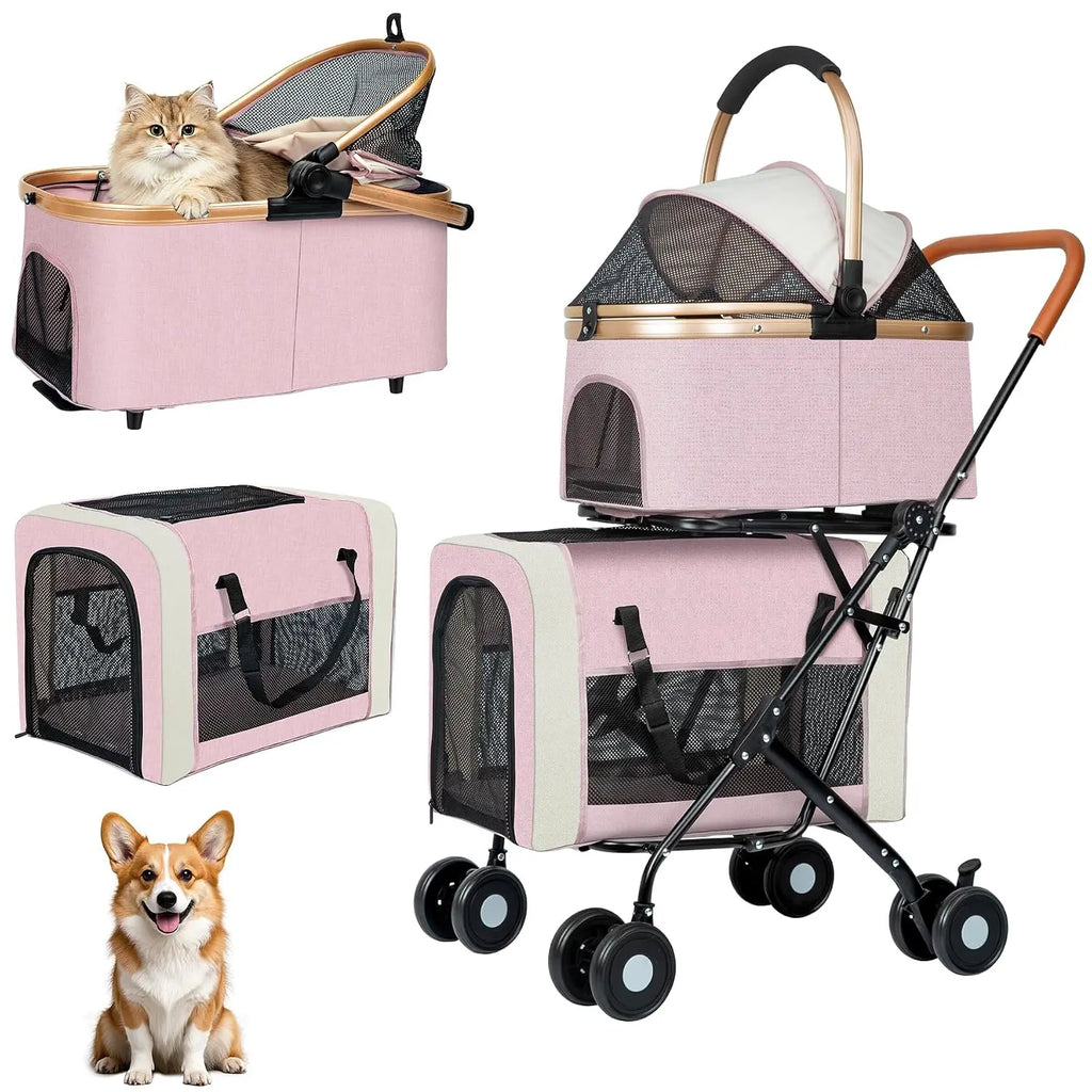 Double Pet Stroller for Dogs and Cats: Dog Stroller Foldable Travel Carriage with Detachable Carriers, Safety Belts, and 4 Locka