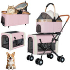 Double Pet Stroller for Dogs and Cats: Dog Stroller Foldable Travel Carriage with Detachable Carriers, Safety Belts, and 4 Locka