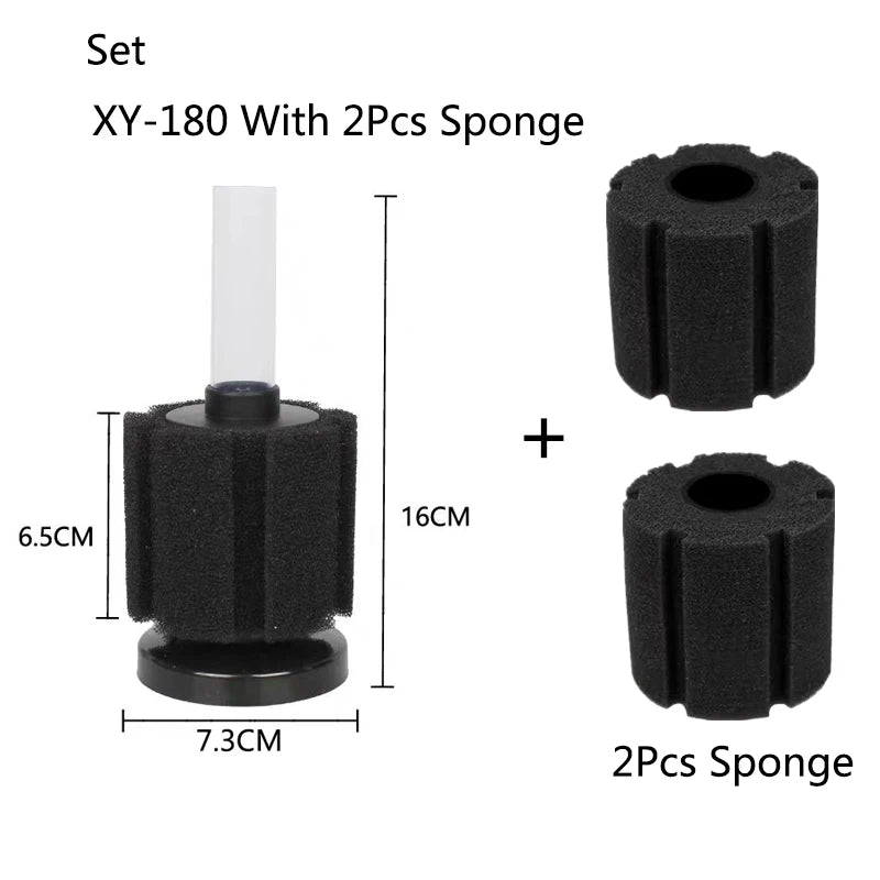 Black Bio Sponge Aquarium Filter (Air Pump Driven, Corner Skimmer, Biochemical Media)