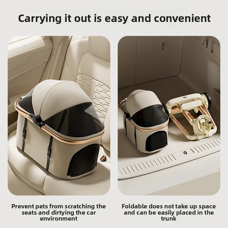 Lightweight Aluminum Alloy One-Click Foldable Pet Stroller - Universal Detachable Carrier for Dogs & Cats