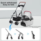 Pet Stroller for Medium Small Dogs/Cats - 4 Wheels Foldable Dog Stroller with Storage Basket, Dog/Cat Carrier, Adjustable Handl