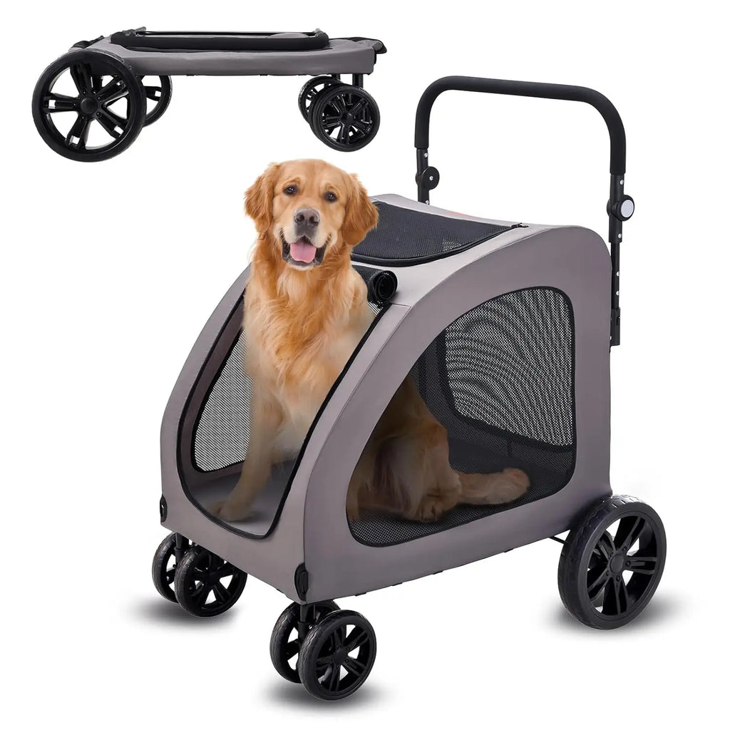 Pet Stroller, 4 Wheels Dog Carrier with Brakes, 160lbs Weight Capacity, Portable Puppy Travel Strollers with Breathable Mesh Win