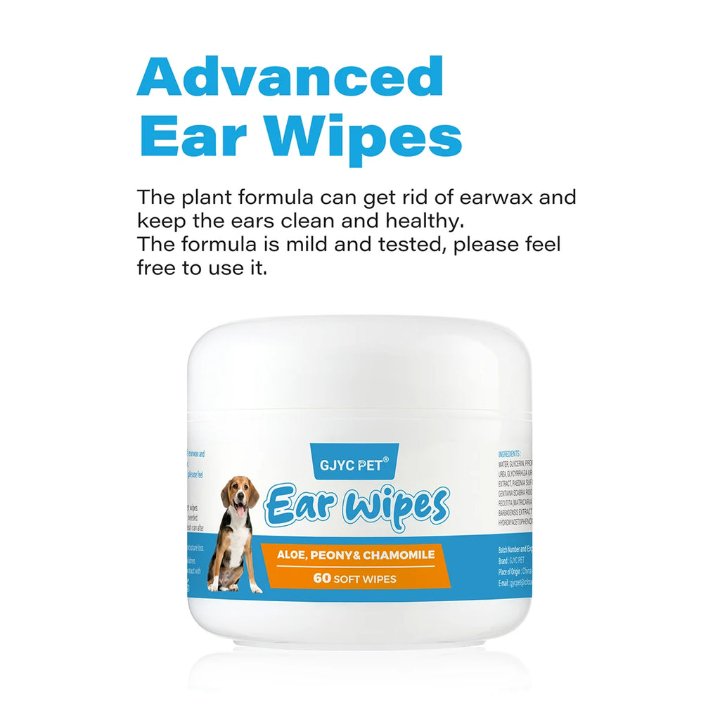 Dog Cat Ear Cleaning Wipes Gentle Non-Irritating Disposable Removes Wax Odor Control Lint Free Travel Friendly All Breeds Daily