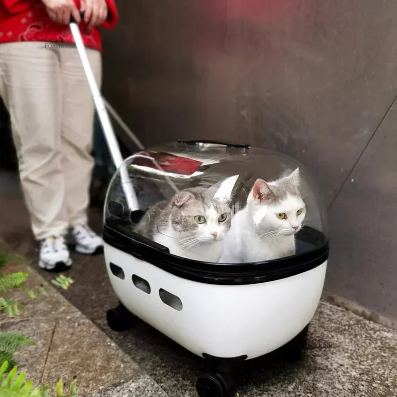 Portable Pet Stroller Transparent Cat Trolley Lightweight Foldable Wheeled Puppy Travel Carrier Compact Dog Cat Carrier Outdoor