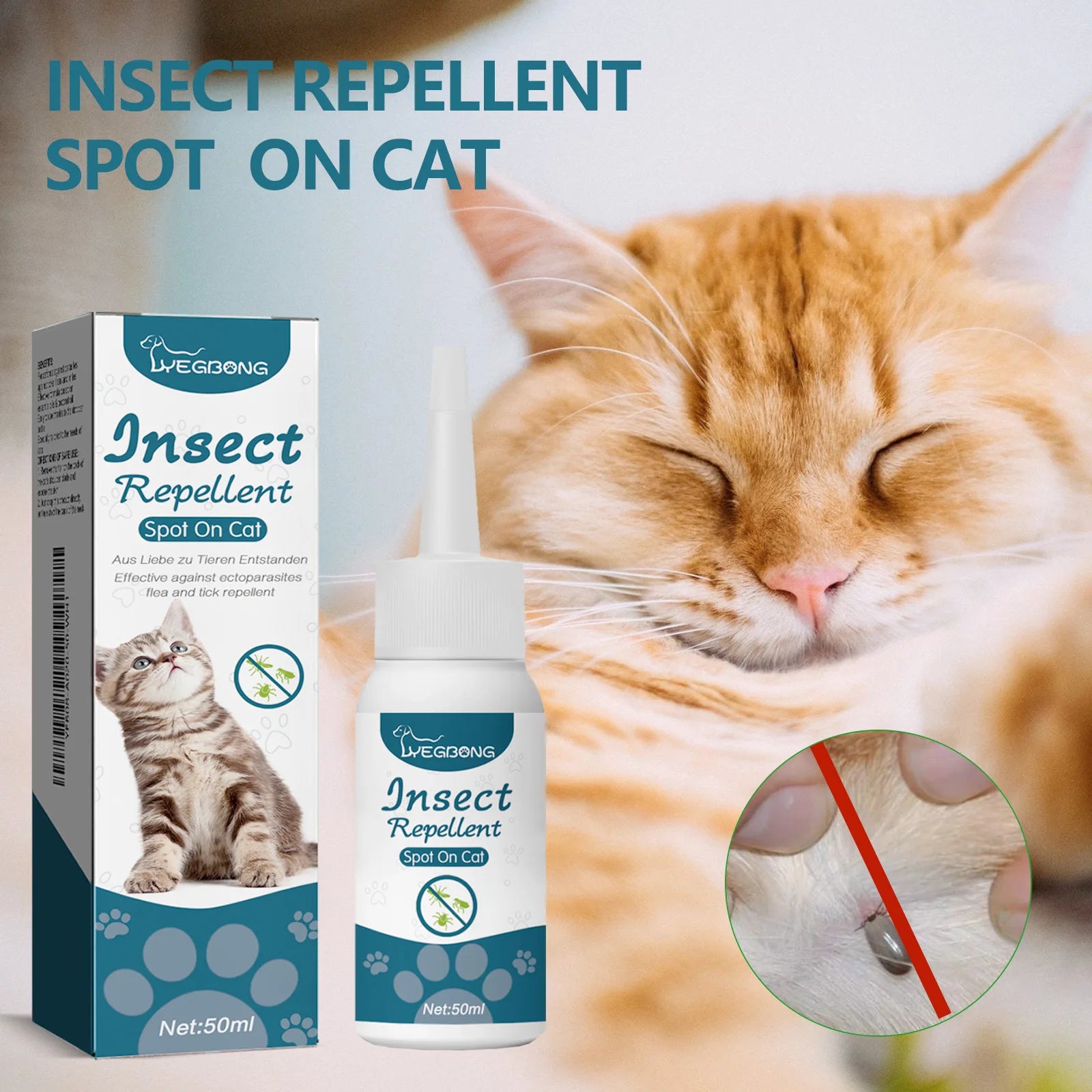 YEGBONG 50ml Flea Tick Control Liquid for Dogs Cats Fast Acting Waterproof Prevention with Gentle Plant Extracts Odorless Formu