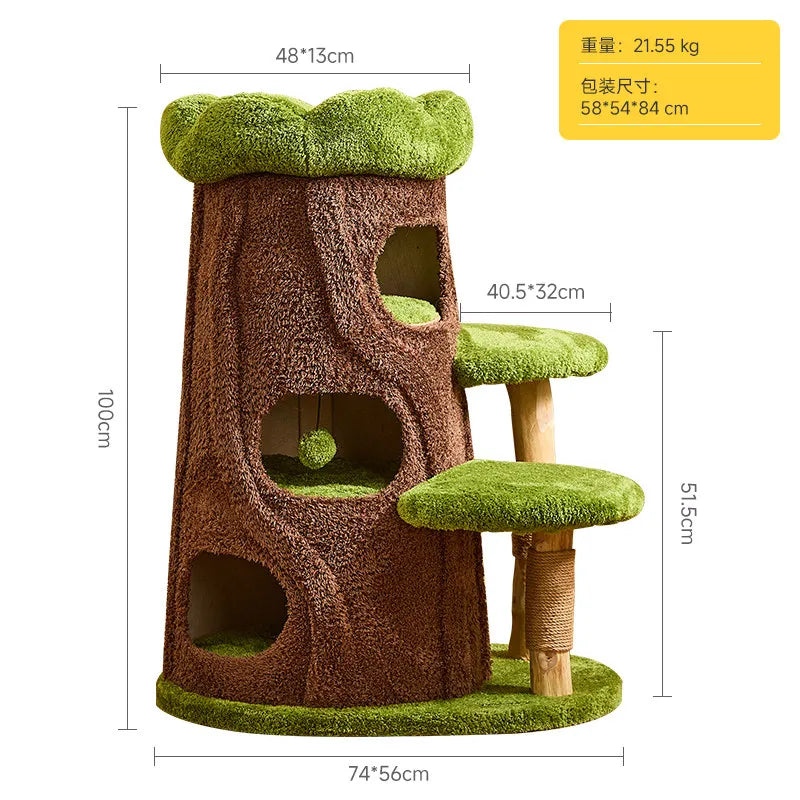 Solid Wood Jungle Cat Tree with Scratching Board