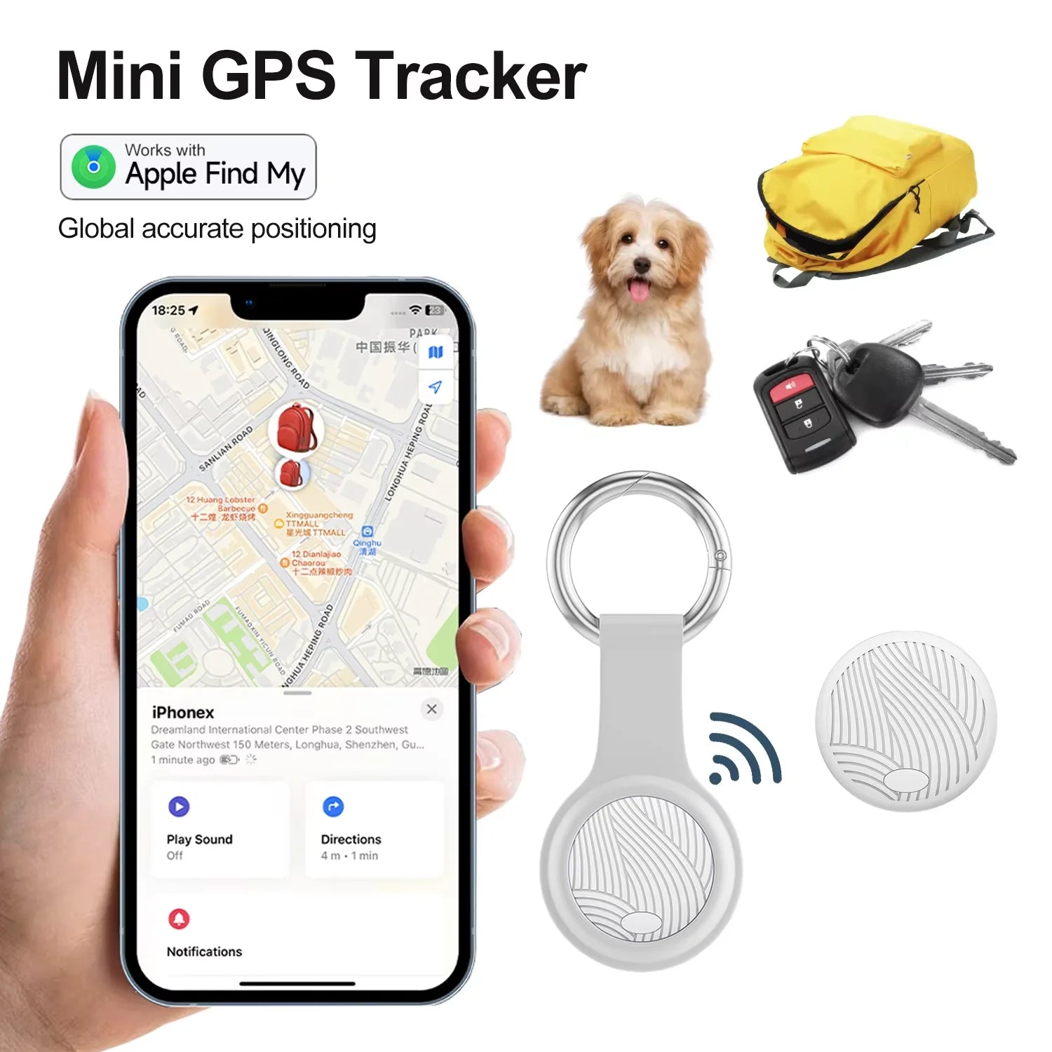 Apple Find My MFi Bluetooth Tracker Tag for Keys, Earbuds, Luggage & Pets (iOS)