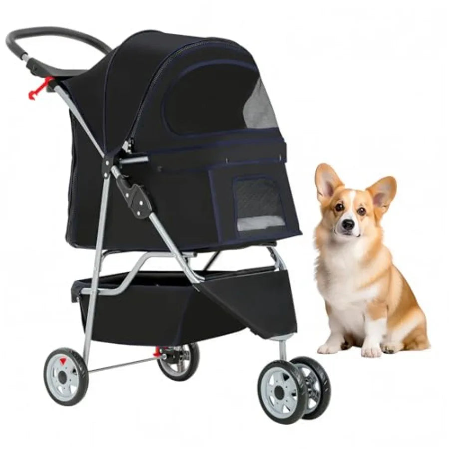 BestOffice Pet Stroller for Small Medium Dogs Cats, 3-Wheel Foldable Dog Stroller with Cup Holder, Lightweight Travel Carrier,