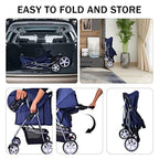 Pet Stroller 4 Wheels Multifunction Dog Cat Stroller Folding Portable Travel Stroller with Detachable Carrier Suitable for Medi
