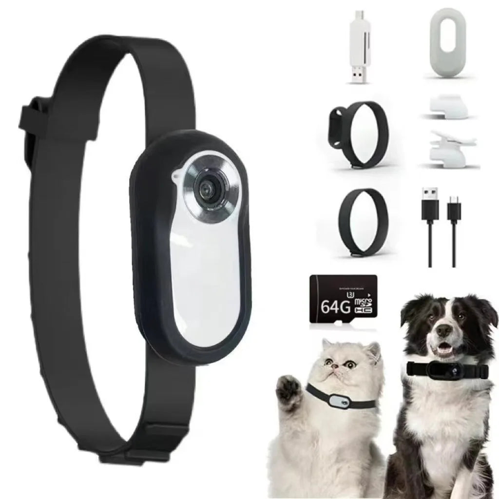 HD 1080P Pet Camera Collar for Dogs & Cats - Wireless Mini Action Cam for Outdoor & Indoor Use