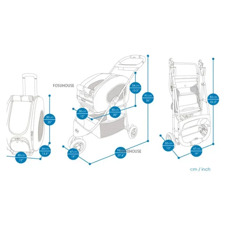 Pet Carrier Trolley Foldable Lightweight Large Capacity Portable Cat Dog Outdoor Shopping Travel Carrier