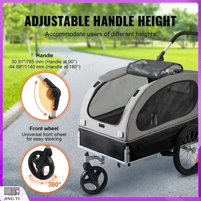 2-in-1 Pet Stroller and Dog Bike Trailer with Quick Release Wheels Foldable Bicycle Carrier for Dogs Cats 30-50kg Pet