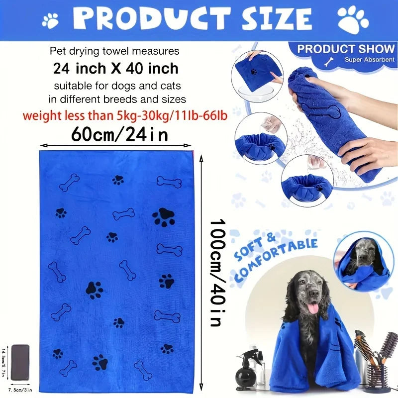1/3pcs Quick-Dry Superabsorbent Microfiber Dog Towel- Fast-Drying,Soft & Durable with Paw Print & Bone Pattern for All Dog Sizes