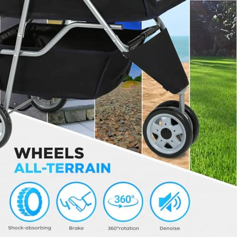 BestOffice Pet Stroller for Small Medium Dogs Cats, 3-Wheel Foldable Dog Stroller with Cup Holder, Lightweight Travel Carrier,