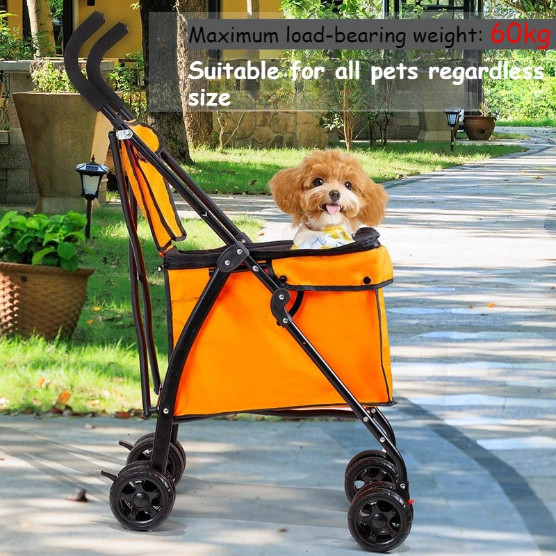 Lightweight Foldable Pet Stroller, Heavy Duty Oxford Fabric Dog Shopping Cart with Storage Basket for Outdoor Walking