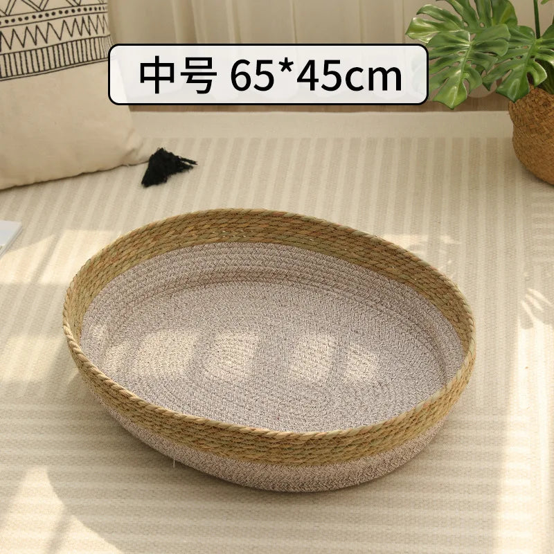 Portable Rattan & Seagrass Cat Bed Nest (All-Season)