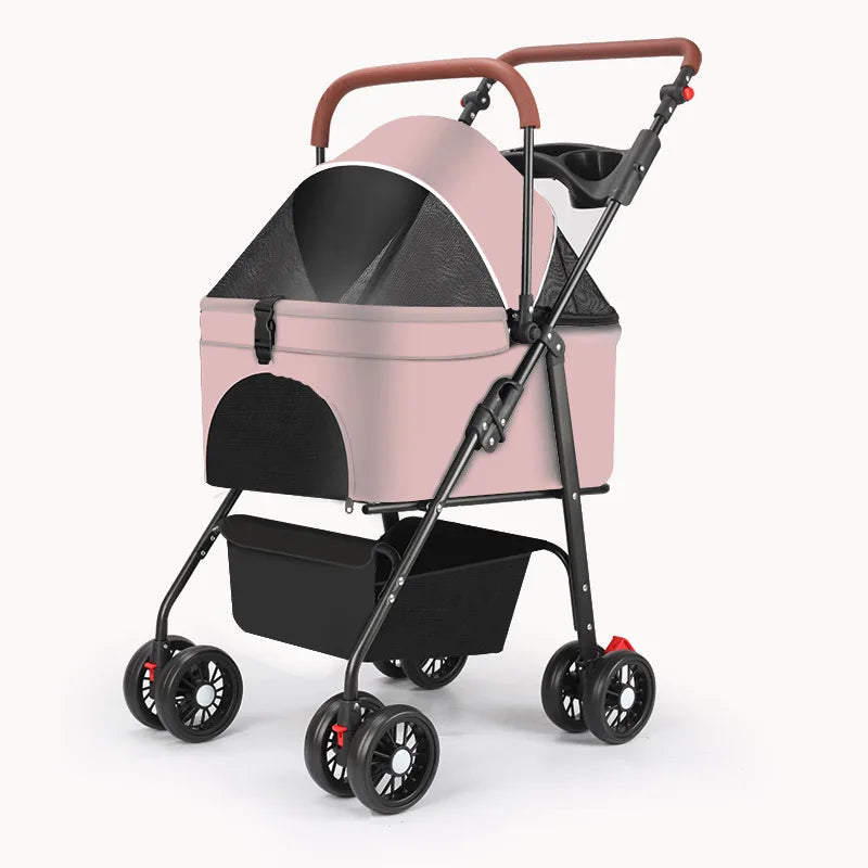 Upgraded Pet Stroller for Cats Dogs Compact Lightweight Foldable Teddy Bear for Outdoor Activities Detachable for Dog Walking