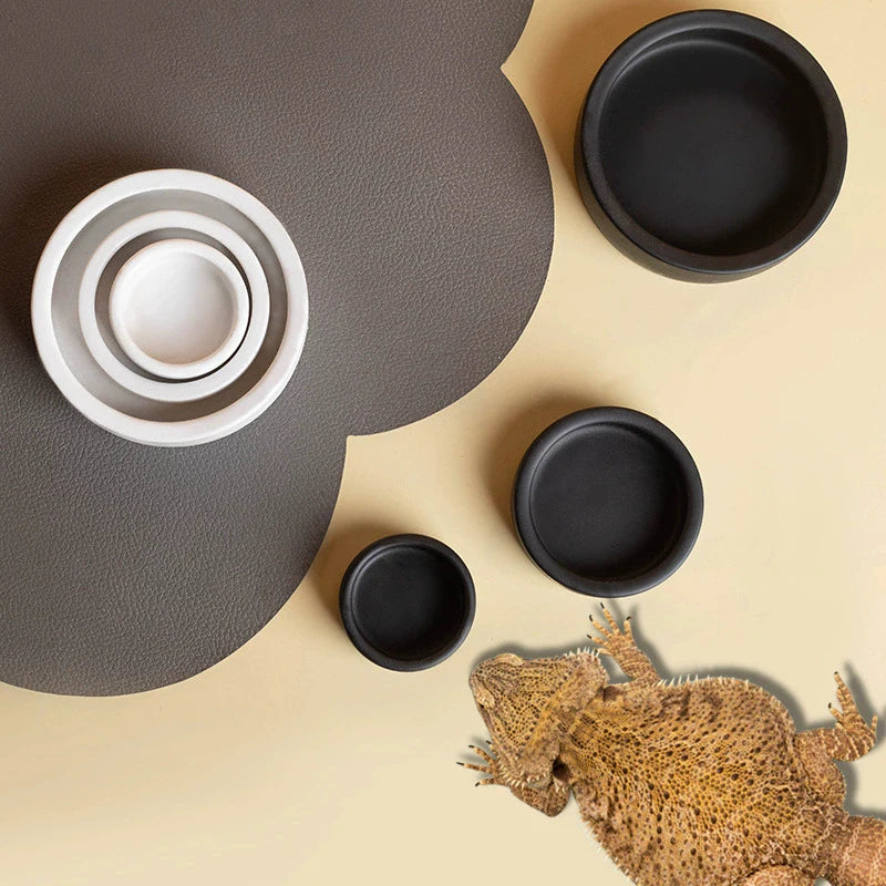 HOT! Reptile Food Bowl Anti-Escape Ceramic Feeder Dish Black White Reptile Water Bowl For Hermit Crab Gecko Chameleon Corn Snake