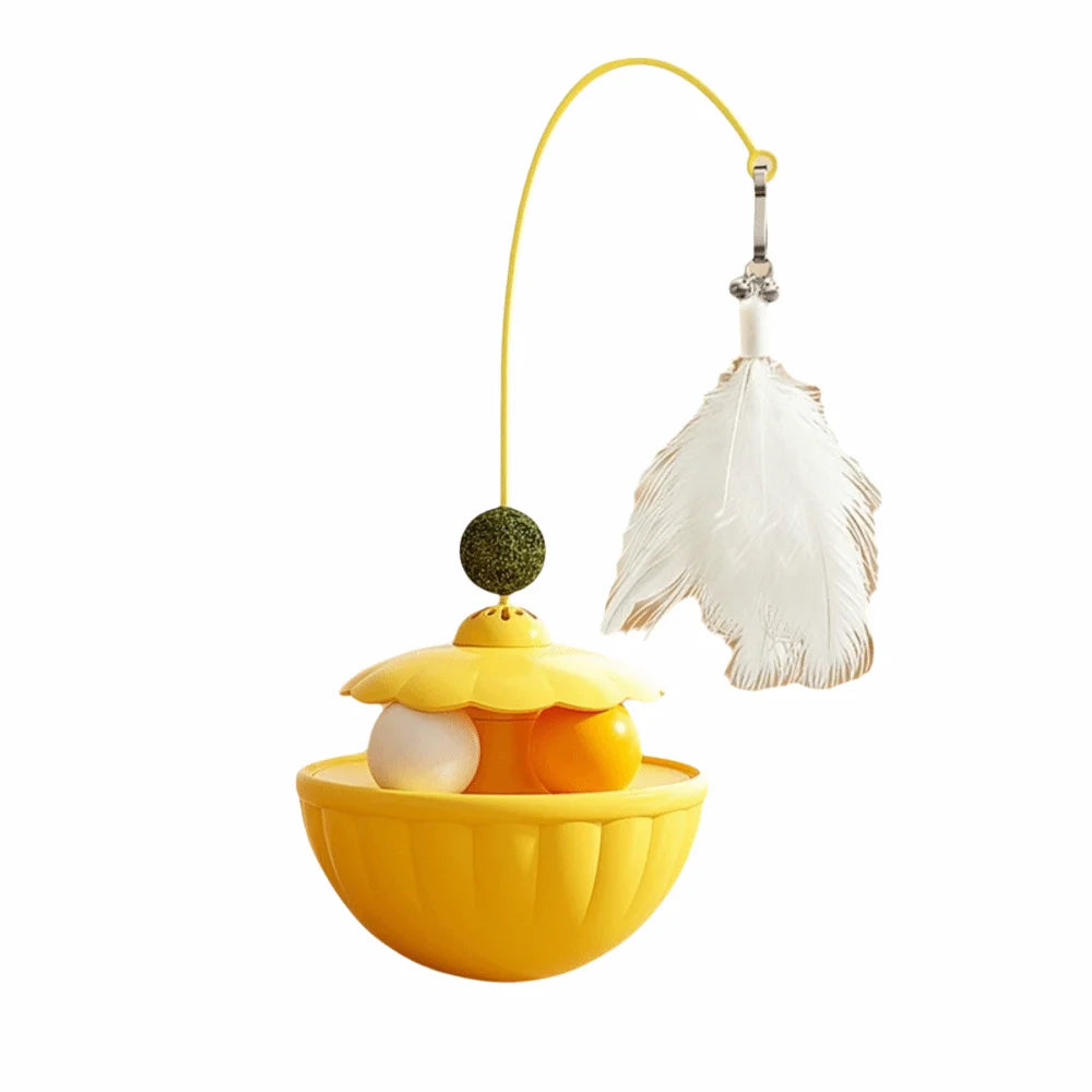 Long Rotating Feather Pole Cat Teaser with Bells & Catnip Treat Dispenser — Indoor Cat Exercise Toy