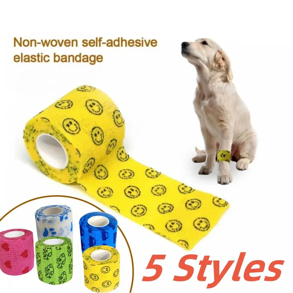 Pet Dog Cat Medical Breathable Elastic Bandage Non-woven Pet Self Adherent Wound Outdoor Retractable Sports Tape Dog Accessories
