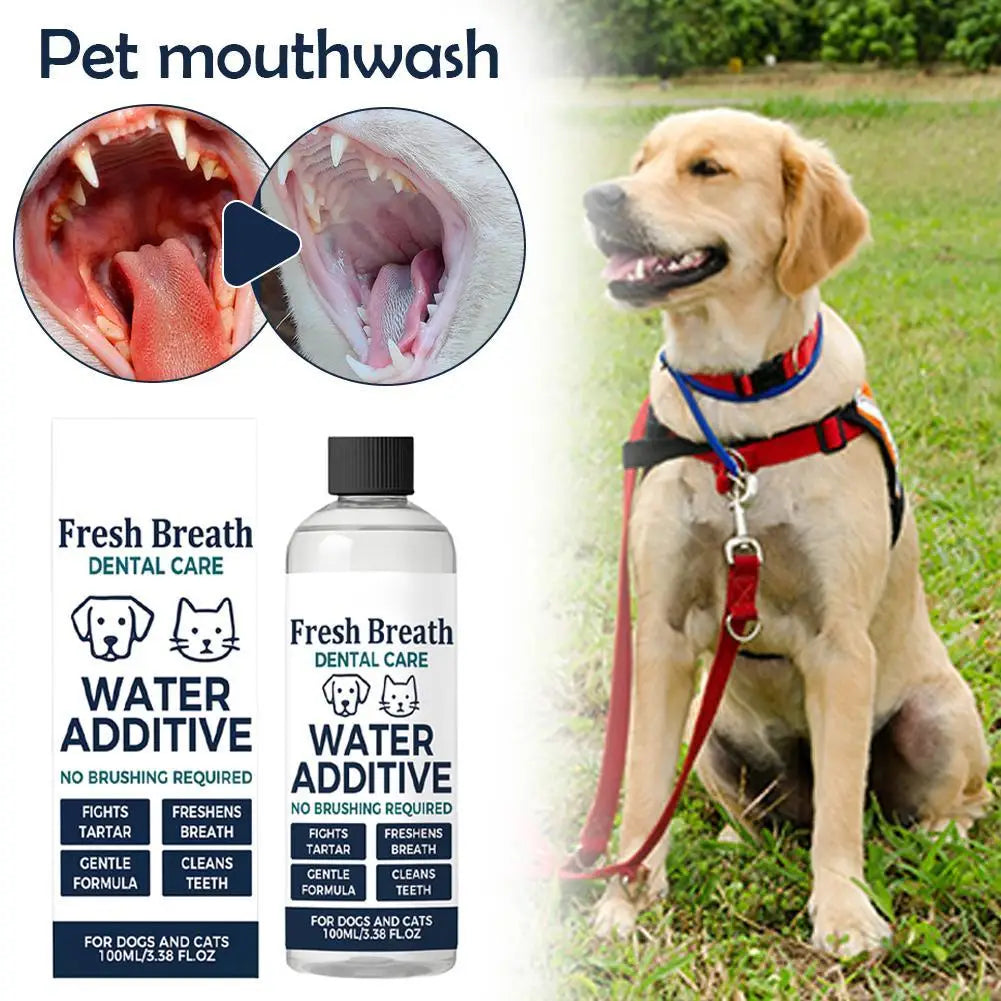 100ml Fresh Breath Dog Cat Mouthwash Gentle Formula To Fight Tartar Pet Dental Care Water Additive Freshen Breath No Brushing
