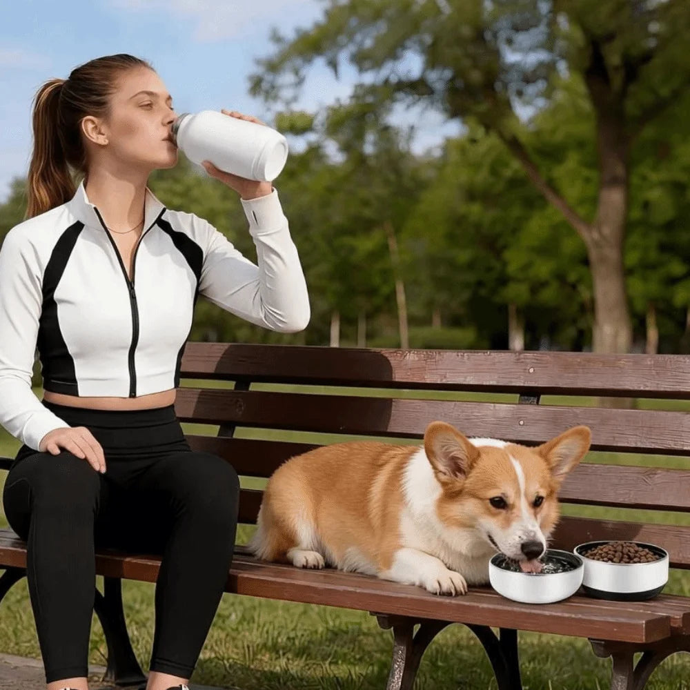 3 in 1 Stainless Steel Pet Water Bottle Multi-layered Detachable Dog Feeding Bottle Leak-proof 32Oz Pet Food Bottle