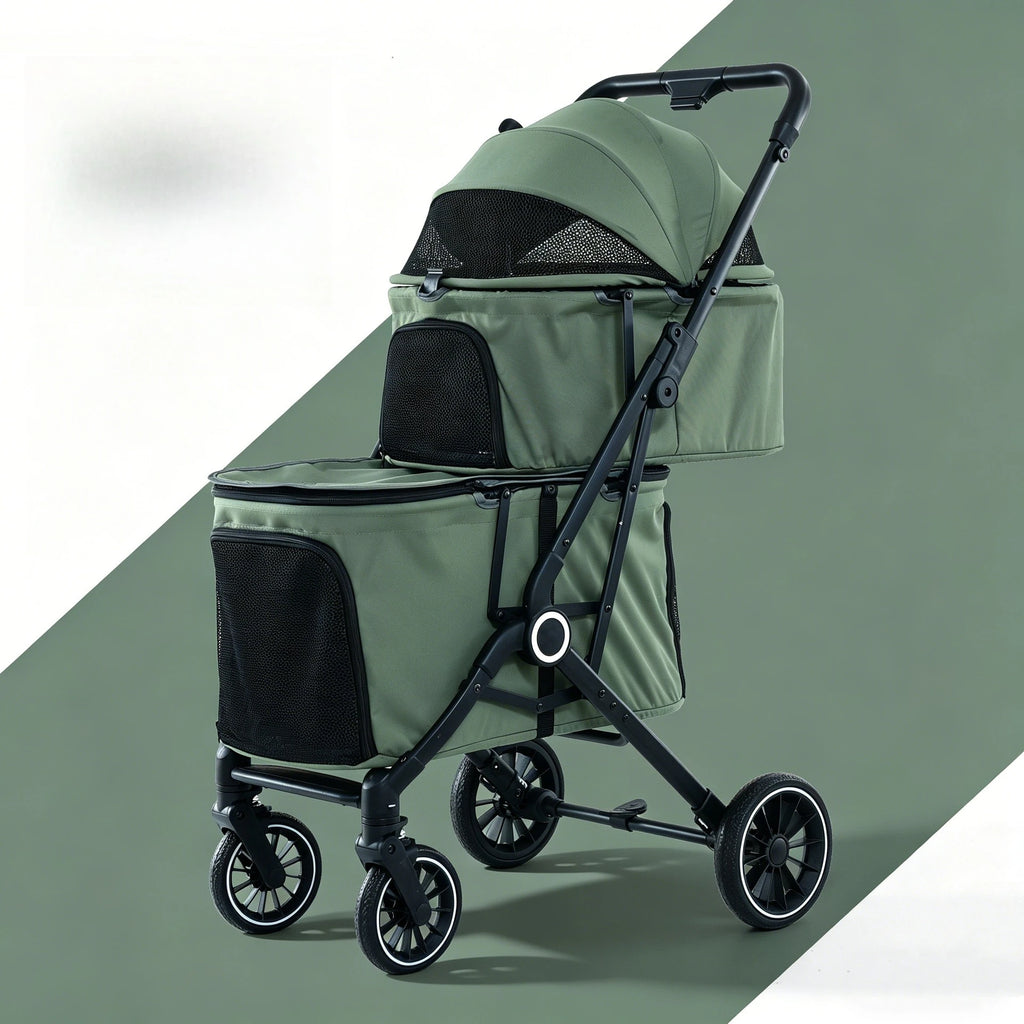 Double Pet Stroller for Dogs and Cats Travel Carriage with Safety Beltsand 4 Lockable Wheels  Foldable for Multi-Pet Medium