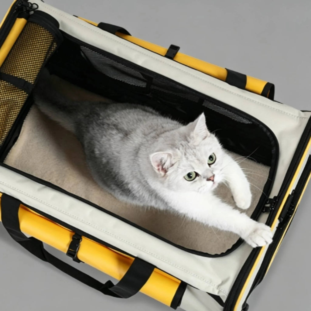 Collapsible Pet Trolley Carrier Zipper Openings Soft-Sided Pet Trolley Telescopic Handle Breathable
