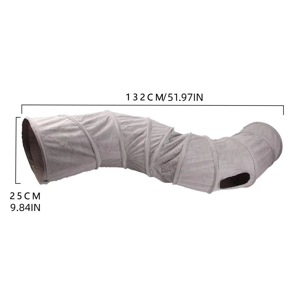 Foldable S-Shaped Cat Tunnel Tube with 3 Entry Holes — Collapsible Suede Kitten Drill Barrel