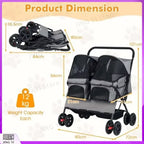 Foldable Double Pet Stroller with Adjustable Sunshade Storage Basket and Pet Travel Accessories for Dogs Cats Small Animals