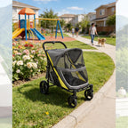 Dog Stroller for Large and Medium Dogs, Easy-Fold Dual Entry Pet Wagon with One-Foot Brake, All-Terrain Cart with Air Mesh