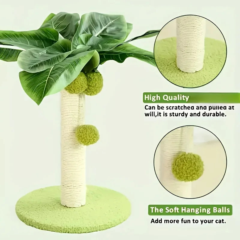 Coconut Tree Cat Scratching Post with Hanging Ball — All-Season Indoor Cat Exercise & Play Tower