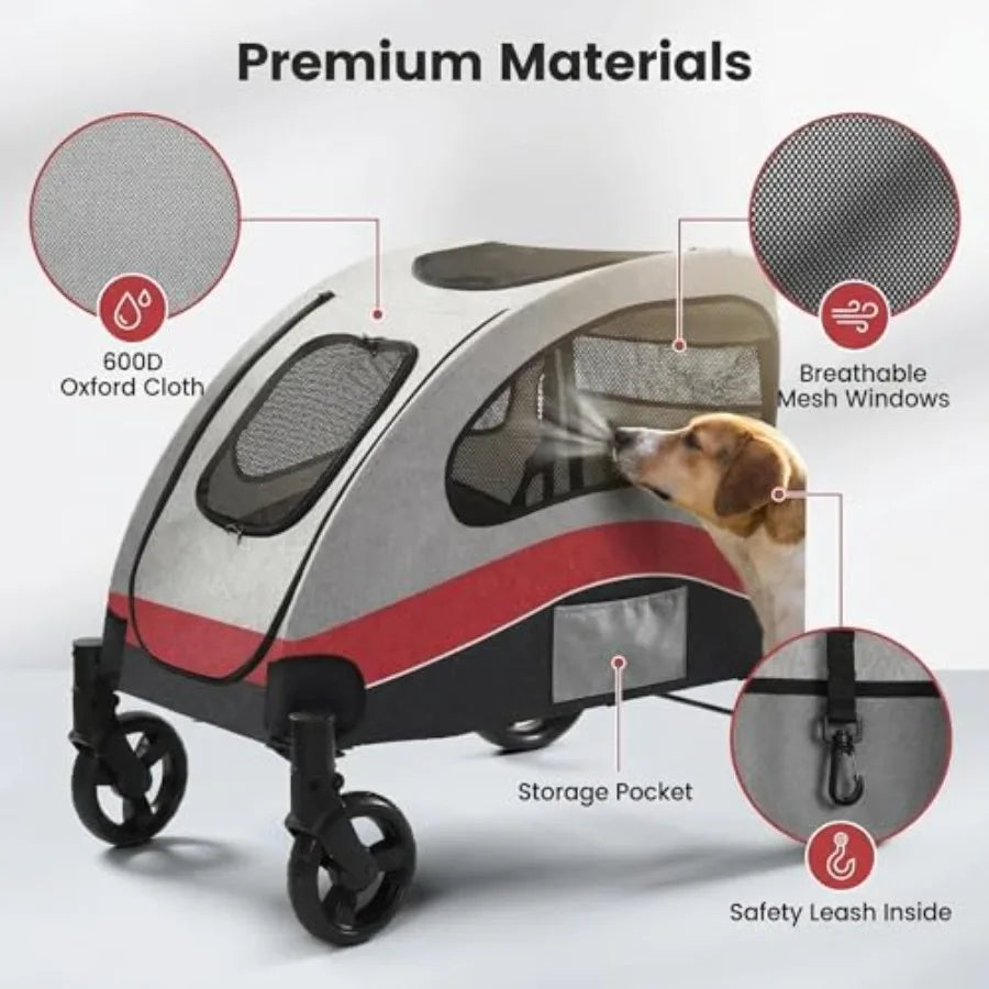 Dog Stroller for Large Dogs, Foldable Pet Stroller with Breathable Mesh, Smooth Wheels, Outdoor Travel Pet Carrier Cart