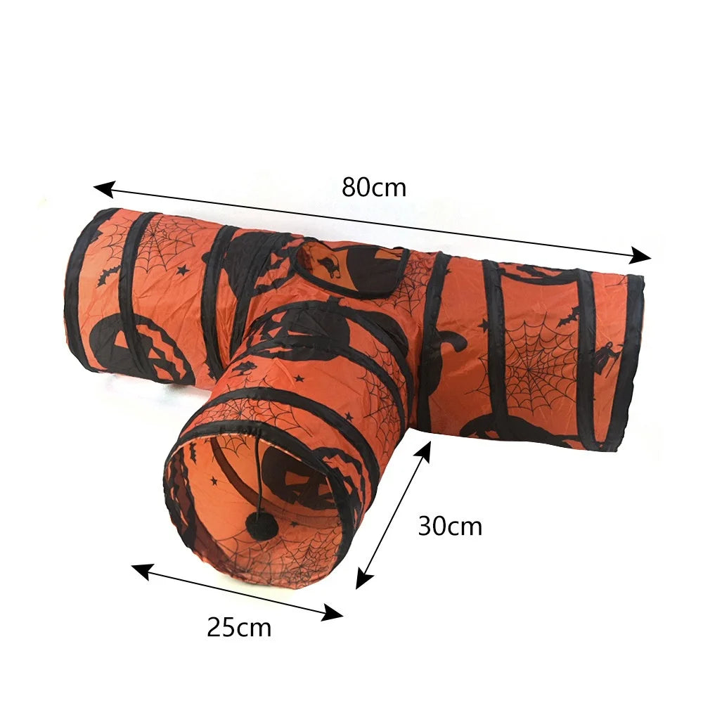 Halloween S/T Shape Collapsible Cat Tunnel Tube — Indoor & Outdoor Kitty Training Play Toy